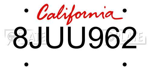 8JUU962 California License Plate