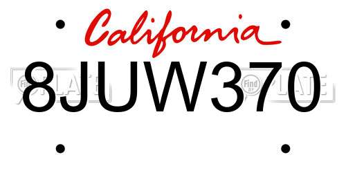 8JUW370 California License Plate