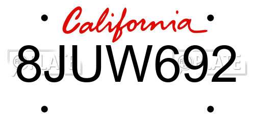 8JUW692 California License Plate