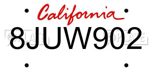 8JUW902 California License Plate