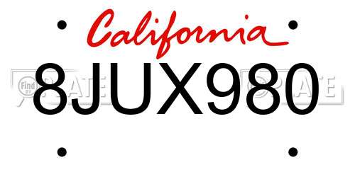 8JUX980 California License Plate