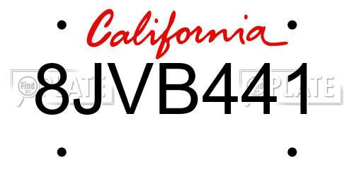 8JVB441 California License Plate