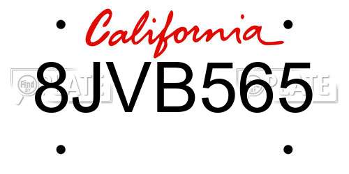 8JVB565 California License Plate