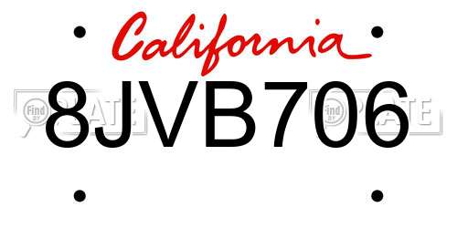 8JVB706 California License Plate
