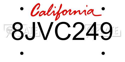 8JVC249 California License Plate