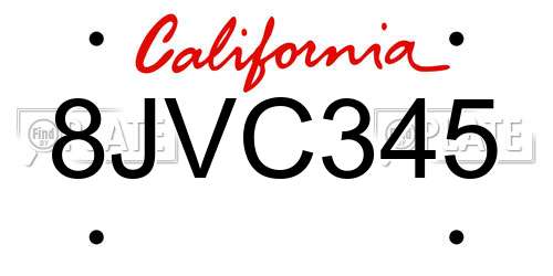 8JVC345 California License Plate