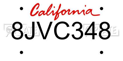 8JVC348 California License Plate