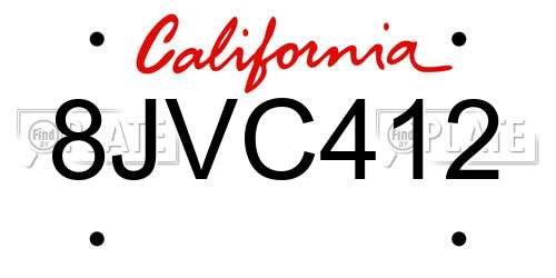 8JVC412 California License Plate