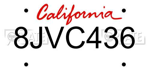 8JVC436 California License Plate