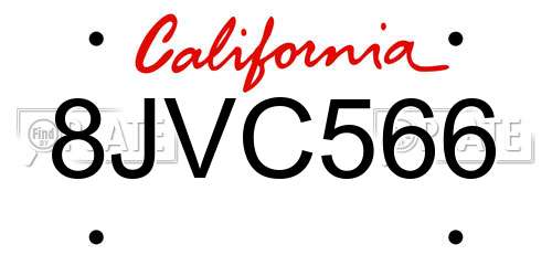 8JVC566 California License Plate