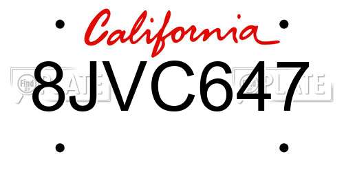8JVC647 California License Plate