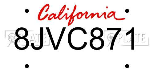 8JVC871 California License Plate