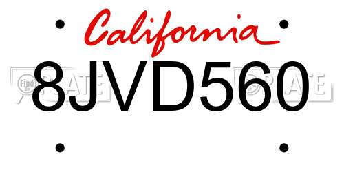 8JVD560 California License Plate