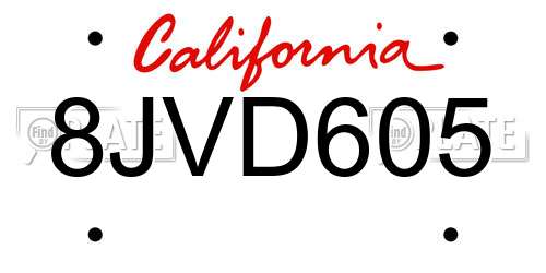 8JVD605 California License Plate