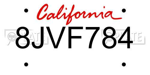 8JVF784 California License Plate