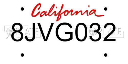 8JVG032 California License Plate