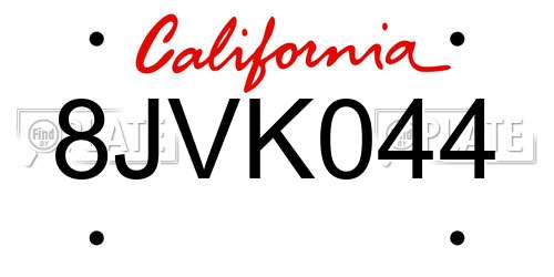 8JVK044 California License Plate