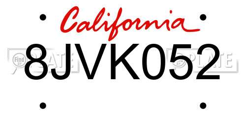 8JVK052 California License Plate