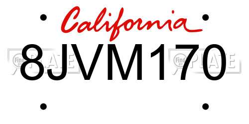 8JVM170 California License Plate