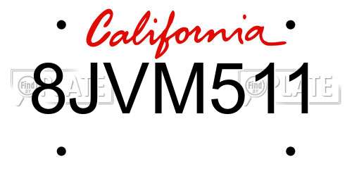 8JVM511 California License Plate