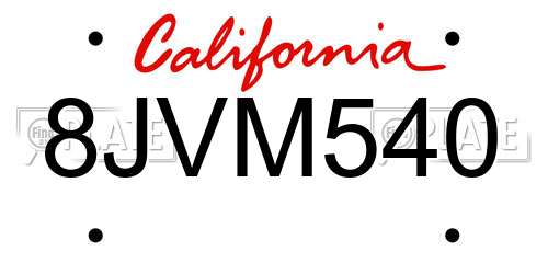 8JVM540 California License Plate