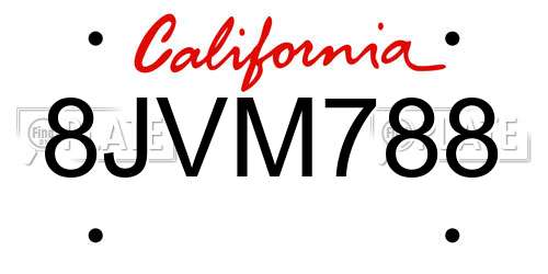 8JVM788 California License Plate