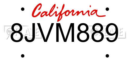 8JVM889 California License Plate