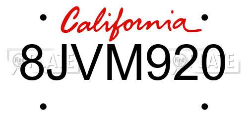 8JVM920 California License Plate