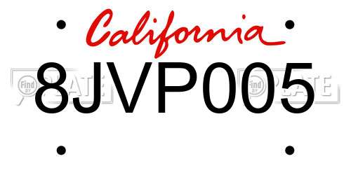 8JVP005 California License Plate