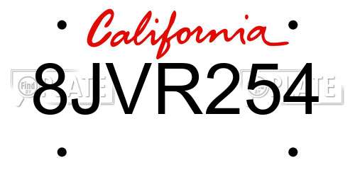 8JVR254 California License Plate