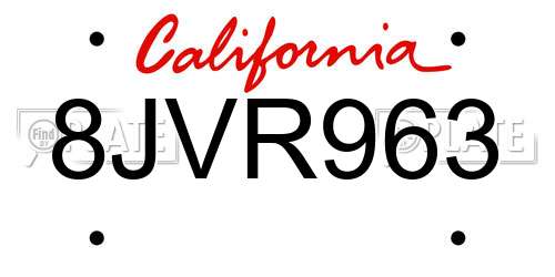 8JVR963 California License Plate