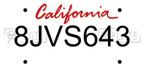 8JVS643 California License Plate