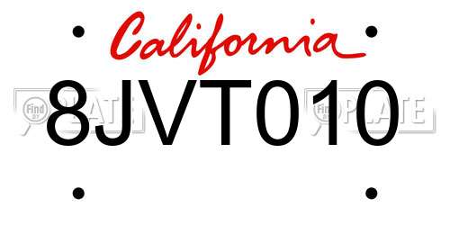 8JVT010 California License Plate