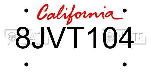 8JVT104 California License Plate