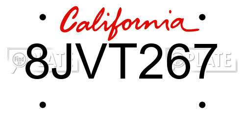 8JVT267 California License Plate