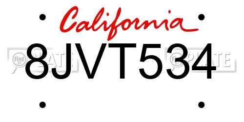 8JVT534 California License Plate