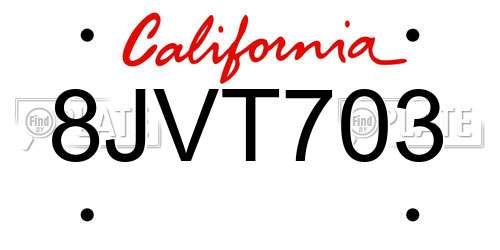 8JVT703 California License Plate