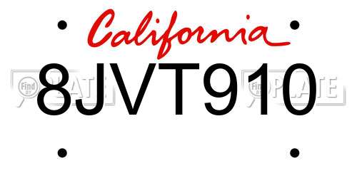 8JVT910 California License Plate