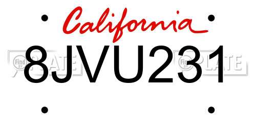 8JVU231 California License Plate