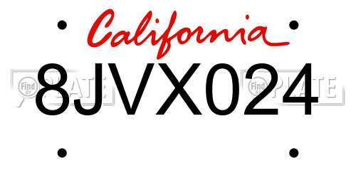 8JVX024 California License Plate