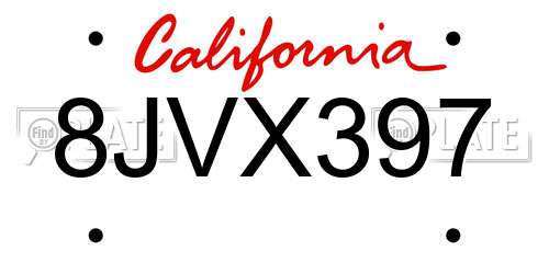 8JVX397 California License Plate