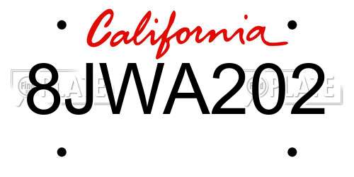 8JWA202 California License Plate