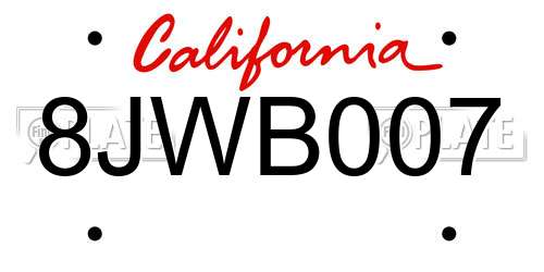 8JWB007 California License Plate