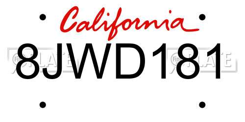 8JWD181 California License Plate