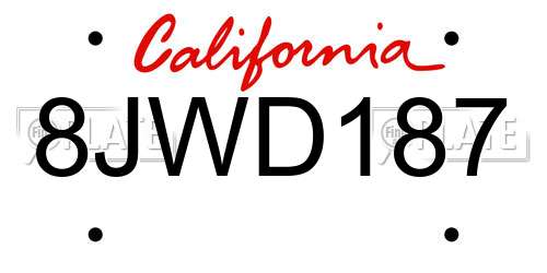 8JWD187 California License Plate