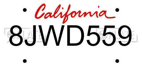 8JWD559 California License Plate