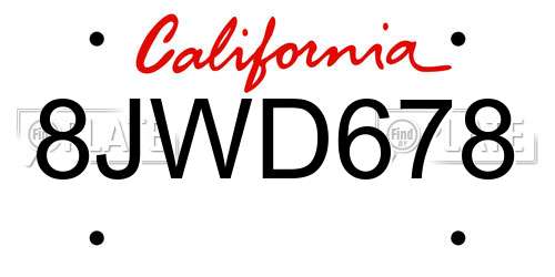 8JWD678 California License Plate