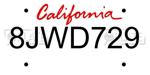 8JWD729 California License Plate