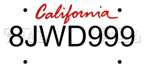 8JWD999 California License Plate