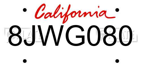 8JWG080 California License Plate